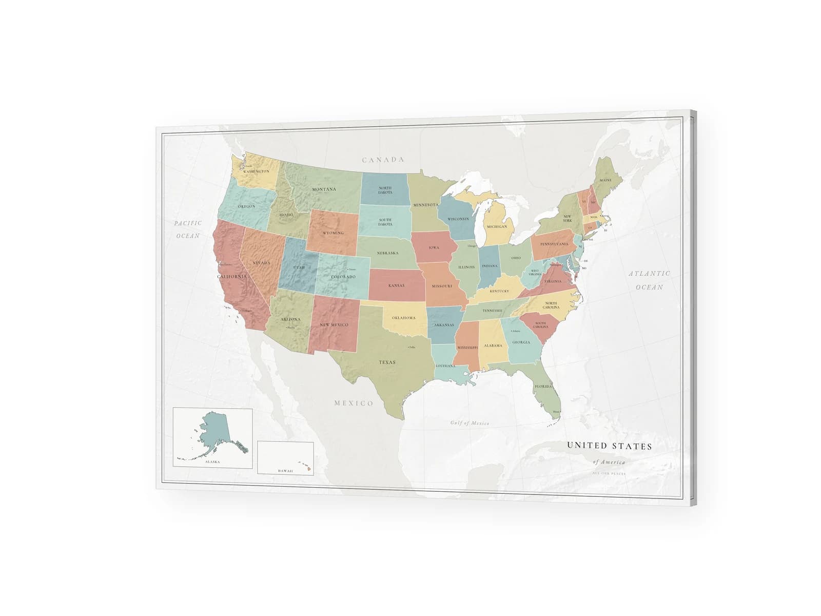 Heirloom United States map in a thin black frame