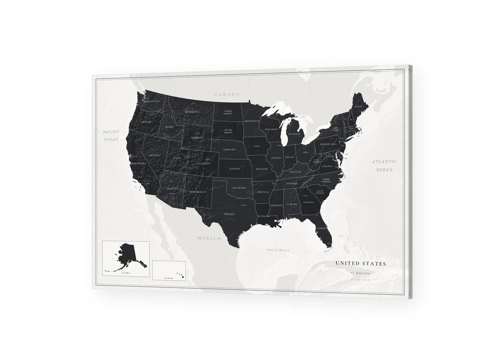 Slate United States map in charcoal, in a thin black frame